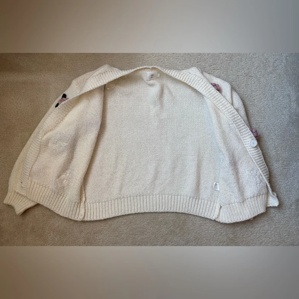 Luna Ivy 3D crocheted flowers cream button cardigan, granniecore, coquette, sz M - Picture 5 of 6